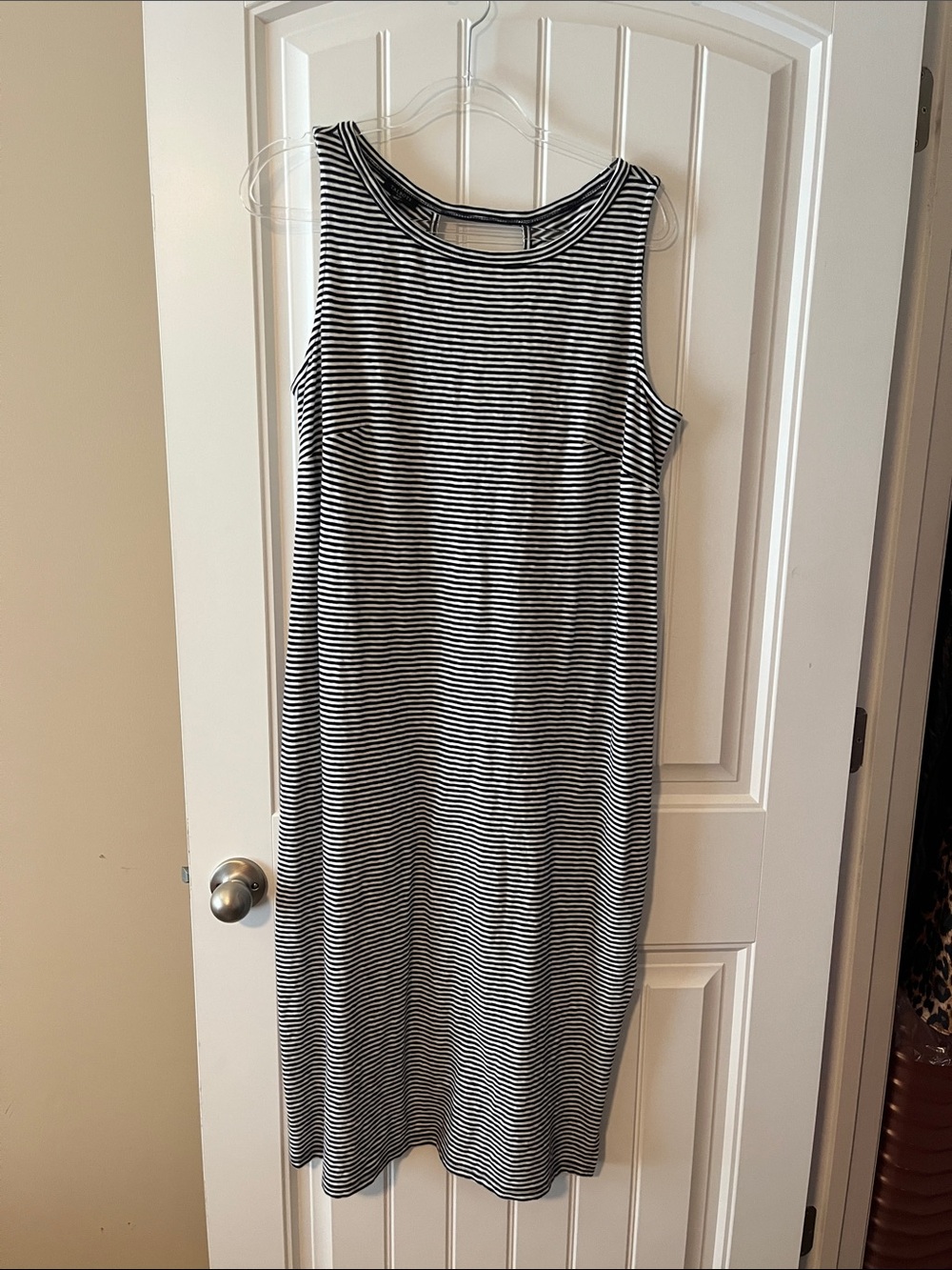 Talbots Black and White Striped Sleeveless Midi Dress
